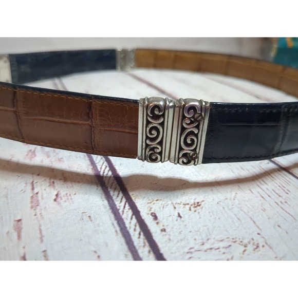 Brighton Reversible Swivel Faux Croc Belt‎ Sz M 30 Br/Bl Silver Buckles 43102 - Picture 4 of 6